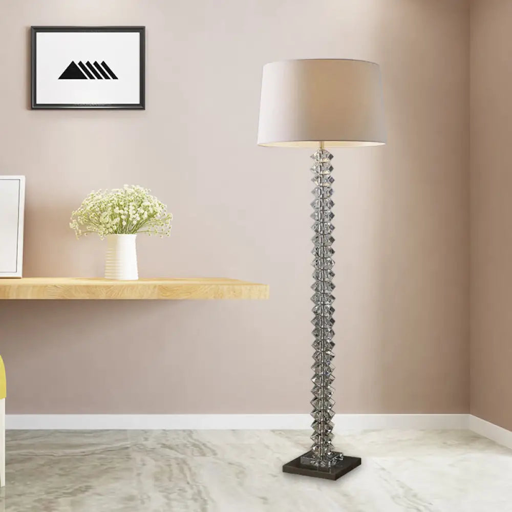 Simplicity White Fabric Floor Lamp With Crystal Accent - Elegant Stand Up Light For Living Room