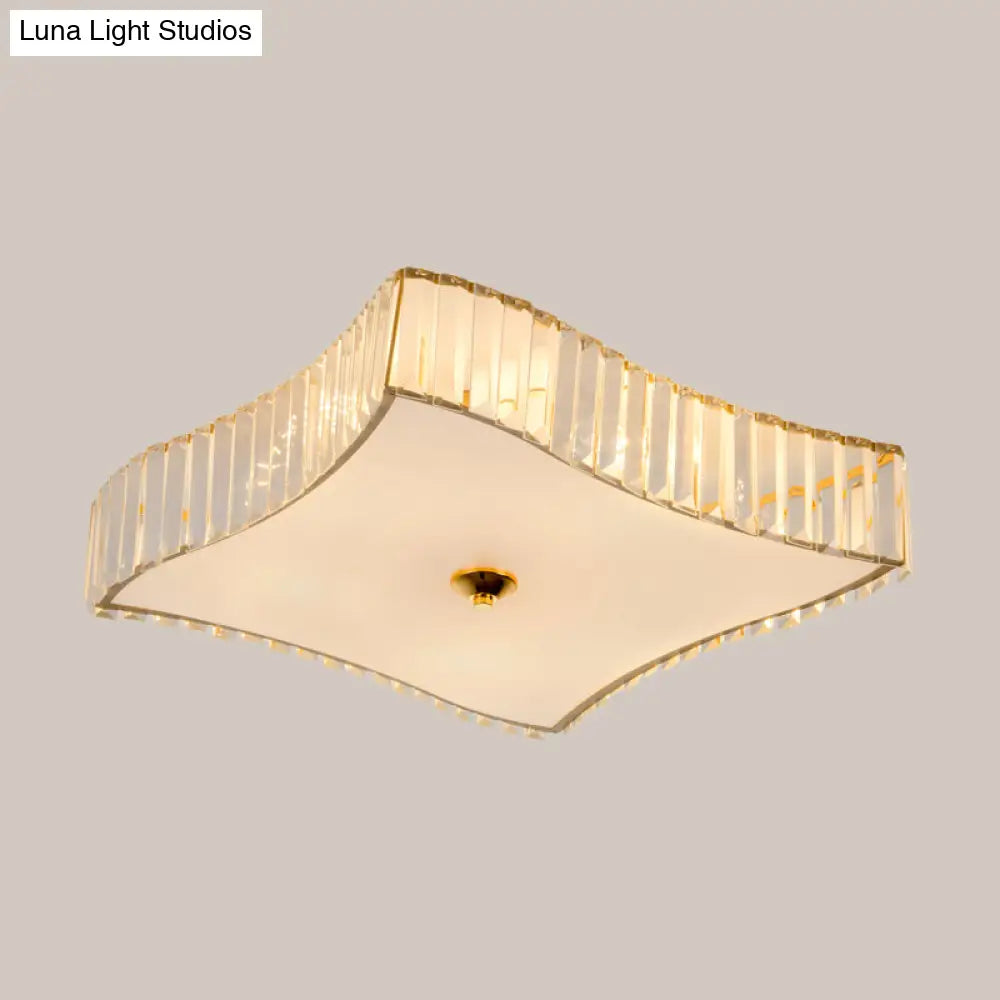 Simplicity White Flush Mount Lamp With Clear Crystal Shade - 6 Lights