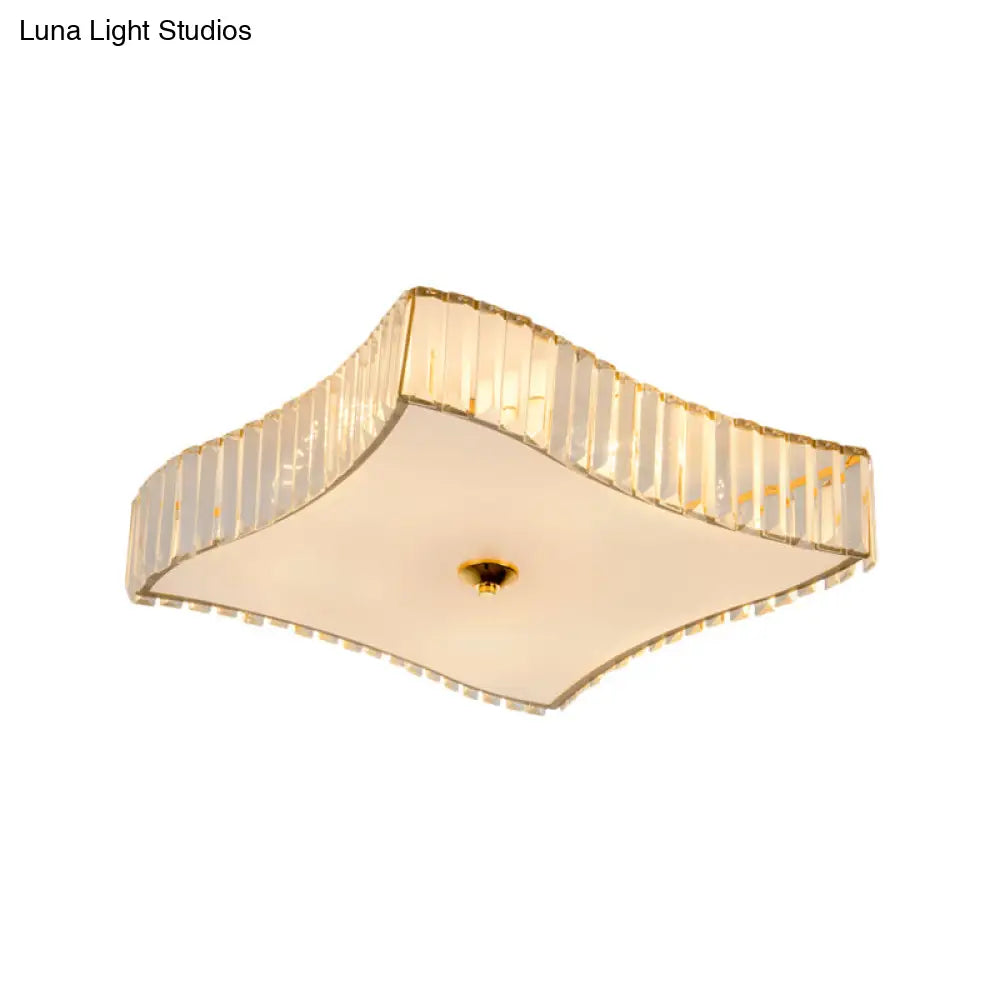 Simplicity White Flush Mount Lamp With Clear Crystal Shade - 6 Lights