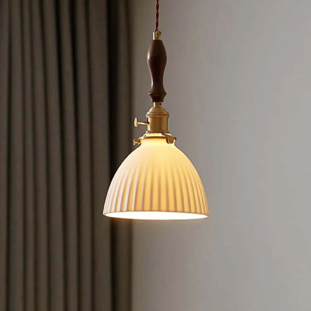 Simplicity White Glass Pendant Light With Dome Shade And Single Bulb