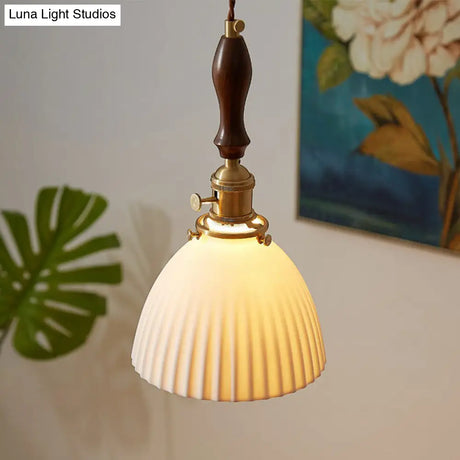Simplicity White Glass Pendant Light With Dome Shade And Single Bulb