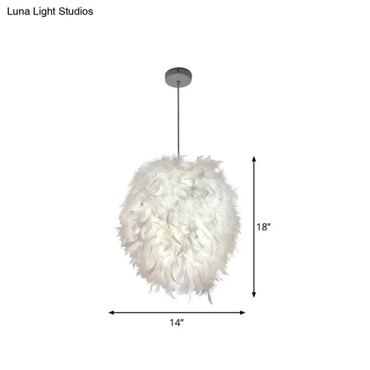 Simplicity White Hanging Pendant Light With Feather Shade - Perfect For Dining Rooms