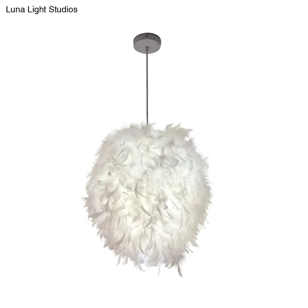 Simplicity White Hanging Pendant Light With Feather Shade - Perfect For Dining Rooms