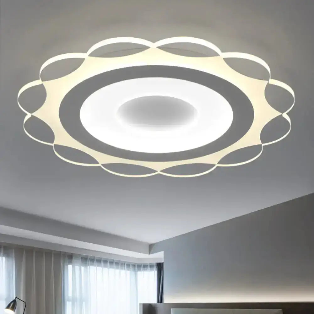 Simplicity White Led Flushmount Light With Acrylic Bloom Design In Warm/White 16.5’/24.5’/31’