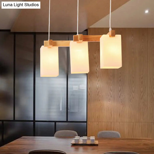 Simplicity Wood 3-Head Opaline Glass Rectangular Island Pendant Light