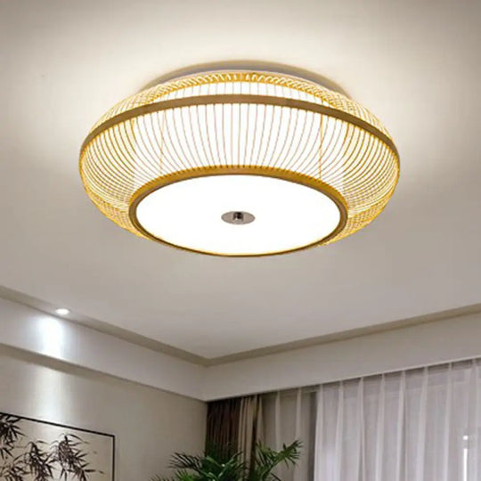 Simplicity Wood Flush Mount Bedroom Lighting - Bamboo 1 - Light Lantern Ceiling Light / 18’