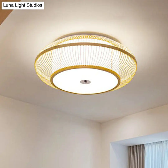 Simplicity Wood Flush Mount Bedroom Lighting - Bamboo 1 - Light Lantern Ceiling Light