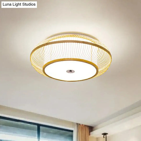 Simplicity Wood Flush Mount Bedroom Lighting - Bamboo 1-Light Lantern Ceiling Light
