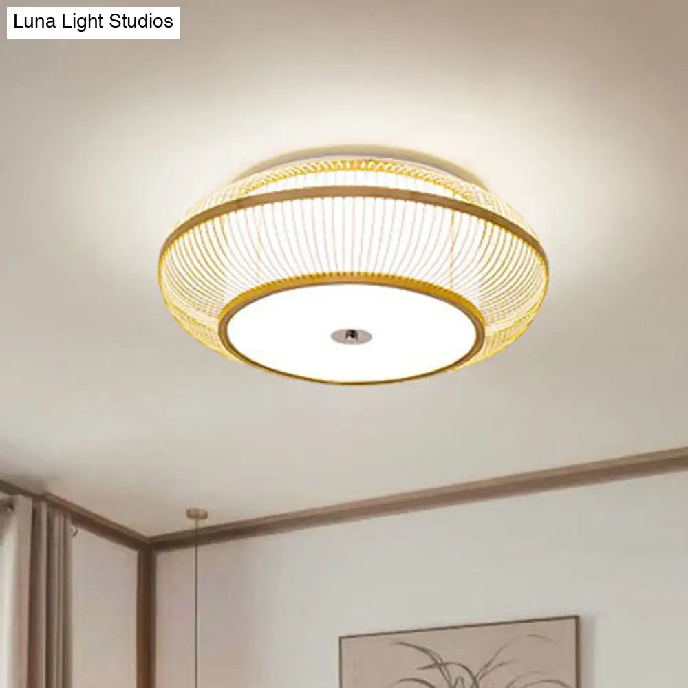 Simplicity Wood Flush Mount Bedroom Lighting - Bamboo 1 - Light Lantern Ceiling Light