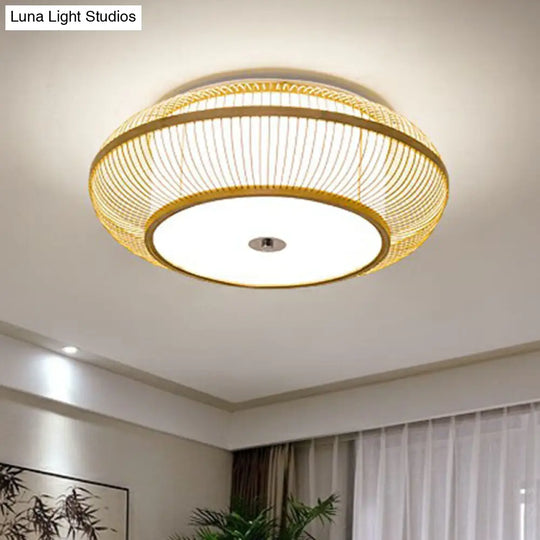 Simplicity Wood Flush Mount Bedroom Lighting - Bamboo 1-Light Lantern Ceiling Light / 18