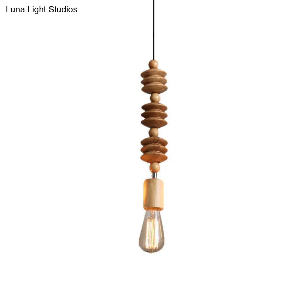 Simplicity Wood Baluster Pendant Ceiling Light With Exposed Bulb - Brown 1 Head Hanging Lamp Kit / C