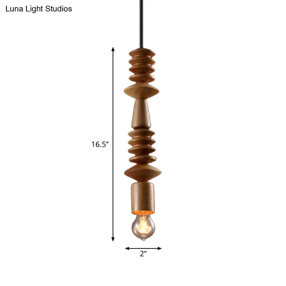 Simplicity Wood Pendant Light With Exposed Bulb - Brown Baluster Design