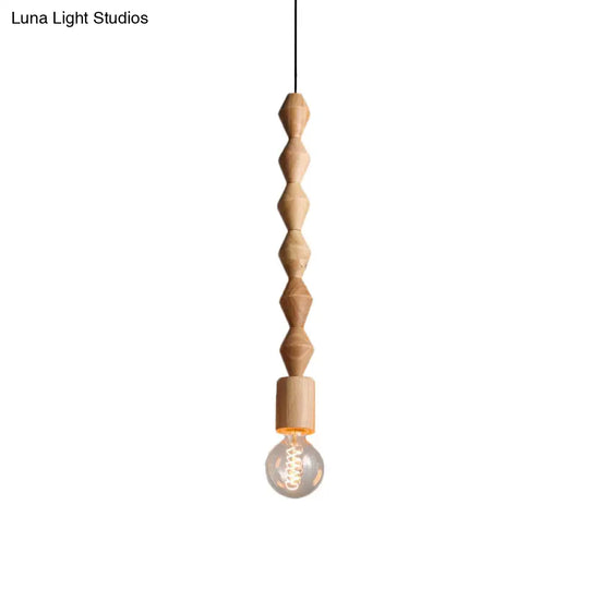 Simplicity Wood Baluster Pendant Ceiling Light With Exposed Bulb - Brown 1 Head Hanging Lamp Kit