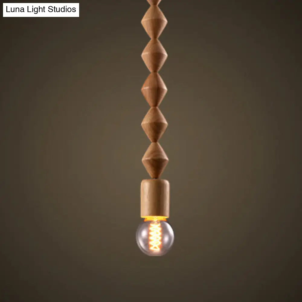 Simplicity Wood Pendant Light With Exposed Bulb - Brown Baluster Design