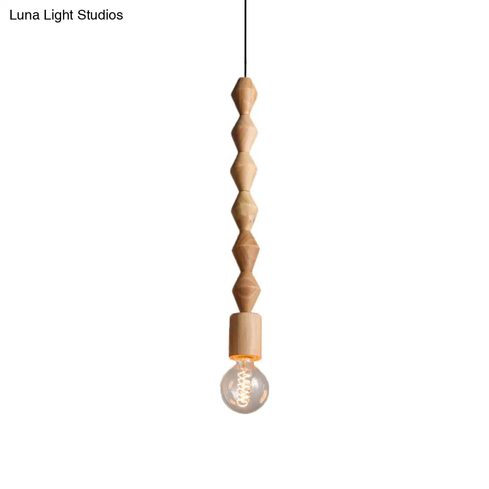 Simplicity Wood Pendant Light With Exposed Bulb - Brown Baluster Design