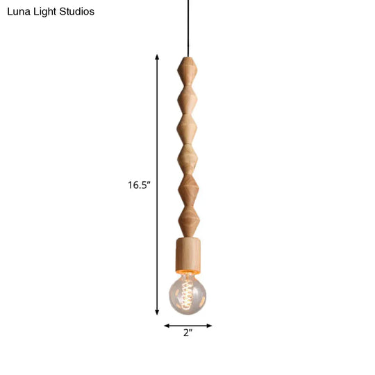 Simplicity Wood Baluster Pendant Ceiling Light With Exposed Bulb - Brown 1 Head Hanging Lamp Kit