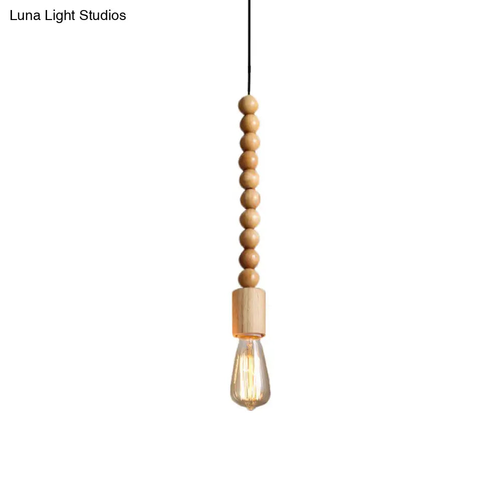 Simplicity Wood Baluster Pendant Ceiling Light With Exposed Bulb - Brown 1 Head Hanging Lamp Kit / A