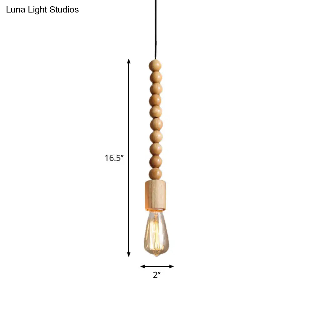 Simplicity Wood Pendant Light With Exposed Bulb - Brown Baluster Design