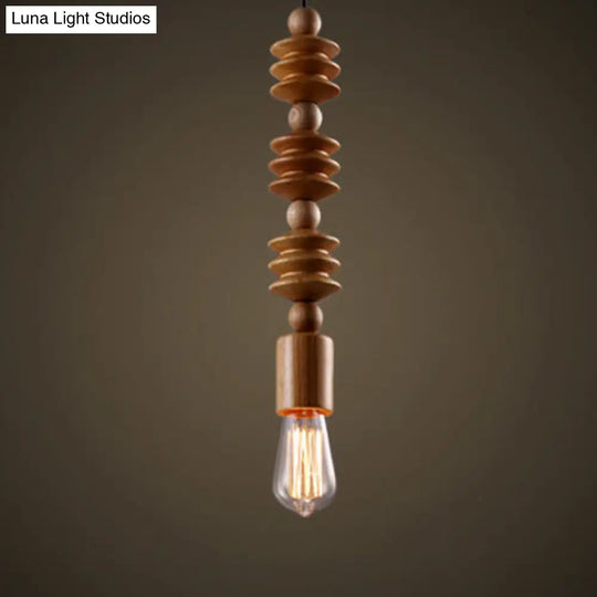 Simplicity Wood Pendant Light With Exposed Bulb - Brown Baluster Design