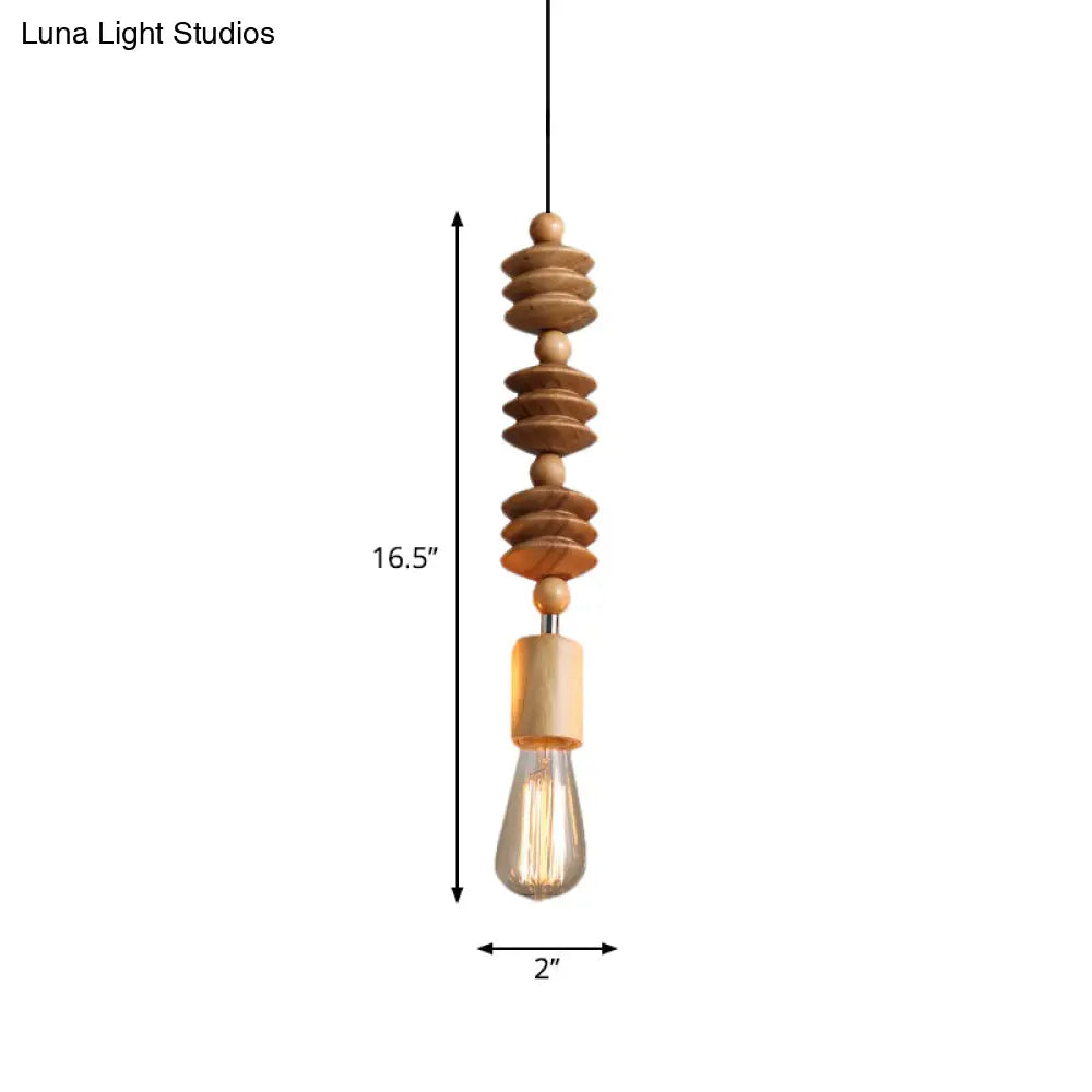 Simplicity Wood Pendant Light With Exposed Bulb - Brown Baluster Design