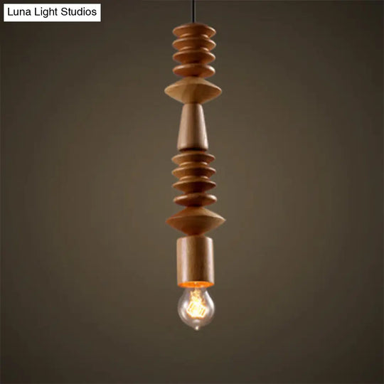 Simplicity Wood Pendant Light With Exposed Bulb - Brown Baluster Design