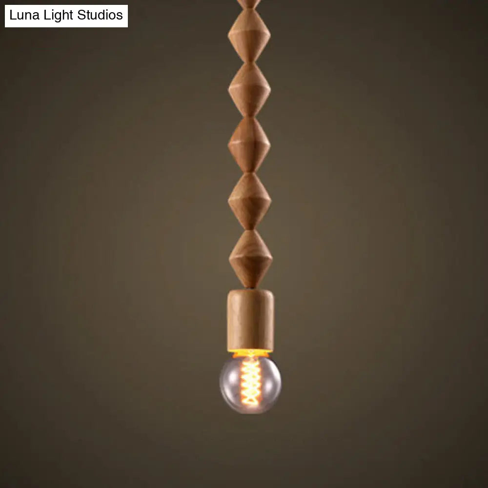 Simplicity Wood Baluster Pendant Ceiling Light With Exposed Bulb - Brown 1 Head Hanging Lamp Kit