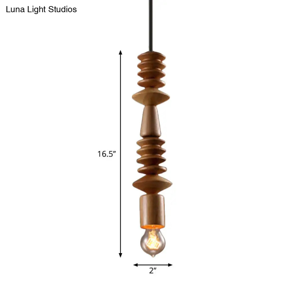 Simplicity Wood Baluster Pendant Ceiling Light With Exposed Bulb - Brown 1 Head Hanging Lamp Kit