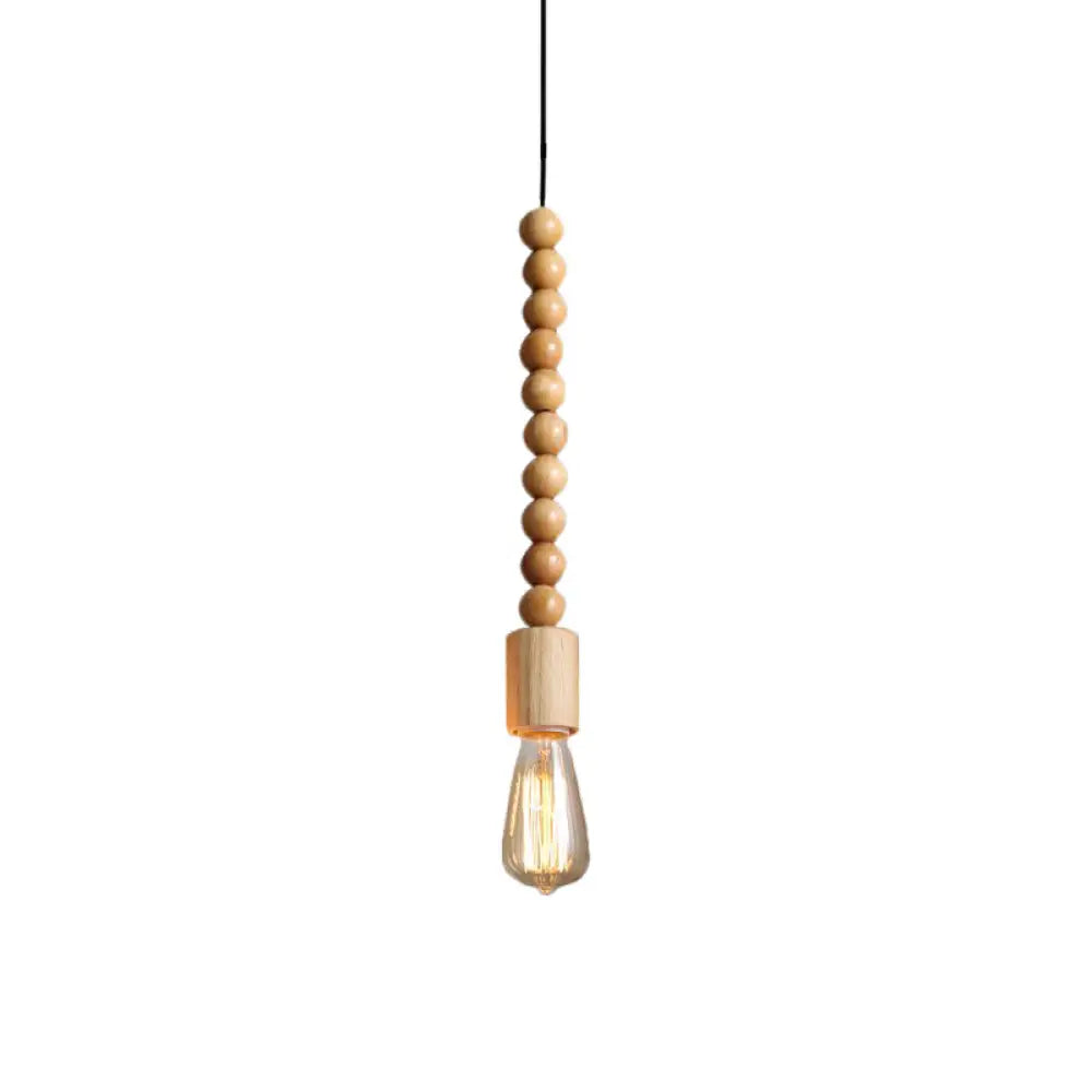 Simplicity Wood Pendant Light With Exposed Bulb - Brown Baluster Design / A