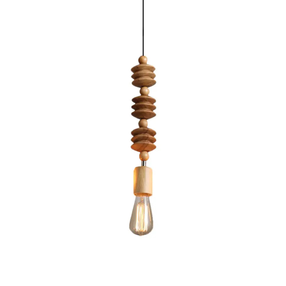 Simplicity Wood Pendant Light With Exposed Bulb - Brown Baluster Design / C