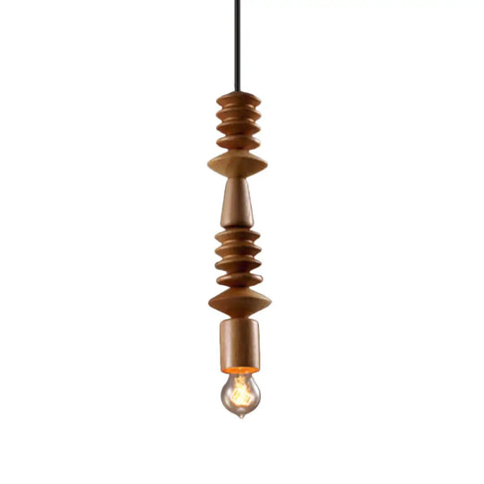 Simplicity Wood Pendant Light With Exposed Bulb - Brown Baluster Design / D