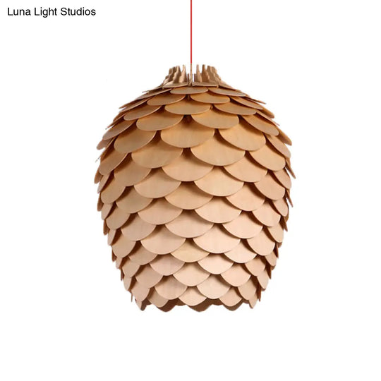 Simplicity Wood Pendant Light With Pinecone Shade For Tea Rooms