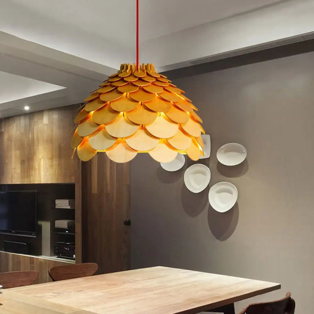 Simplicity Wood Pendant Light With Pinecone Shade For Tea Rooms / Small D