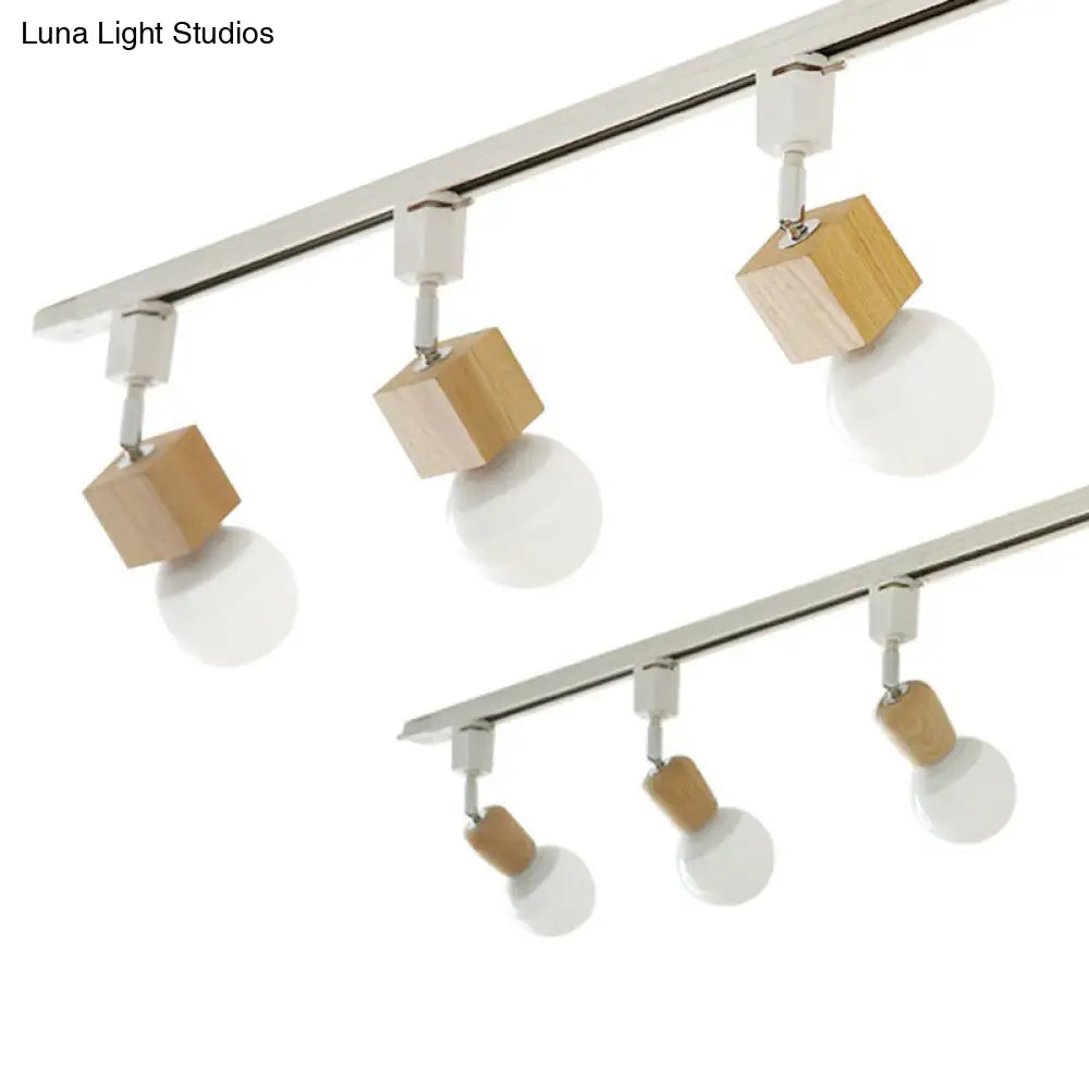 Simplicity Wooden 4 - Light Exposed Bulb Track Ceiling Light In White - Ideal For Dining Room