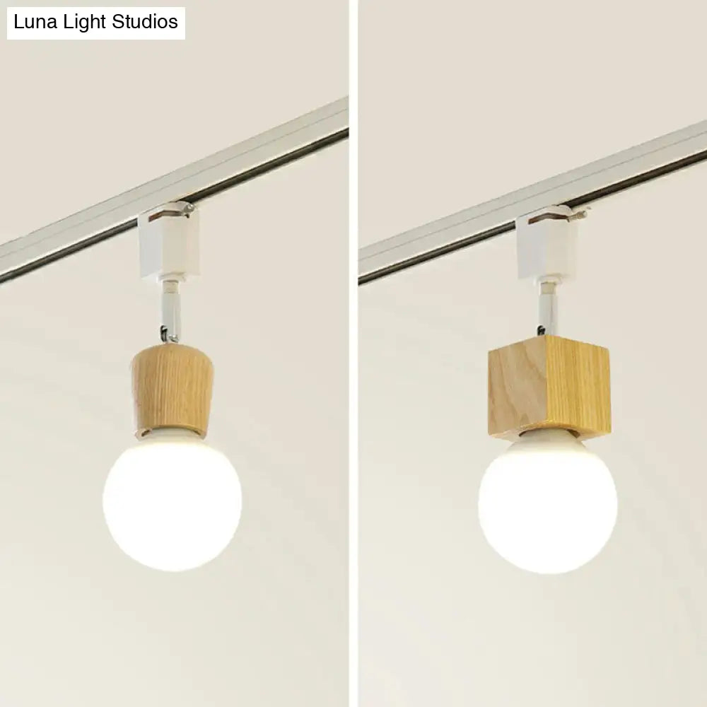 Simplicity Wooden 4 - Light Exposed Bulb Track Ceiling Light In White - Ideal For Dining Room