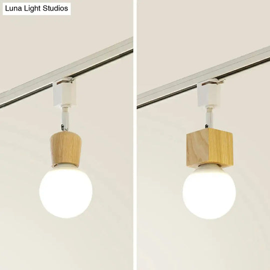 Simplicity Wooden 4 - Light Exposed Bulb Track Ceiling Light In White - Ideal For Dining Room