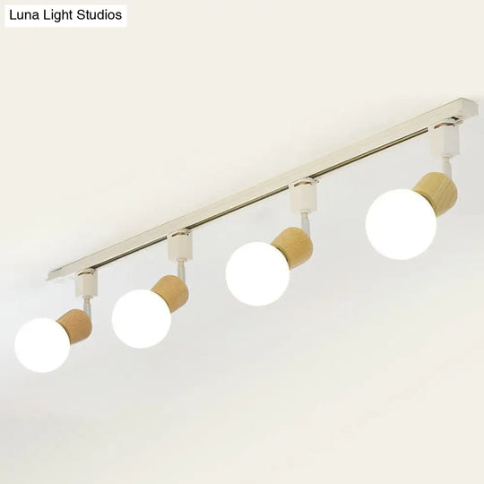 Simplicity Wooden 4-Light Exposed Bulb Track Ceiling Light In White - Ideal For Dining Room / Oval