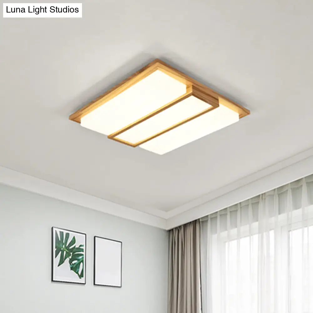 Simplicity Wooden Beige Led Flush Mount Ceiling Lamp In Warm/White Light 17/33.5/40.5 Wide