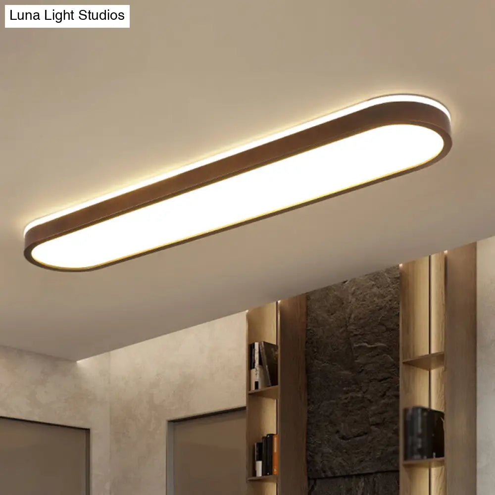 Simplicity Wooden Brown Led Ceiling Light For Aisle - Surface Mount