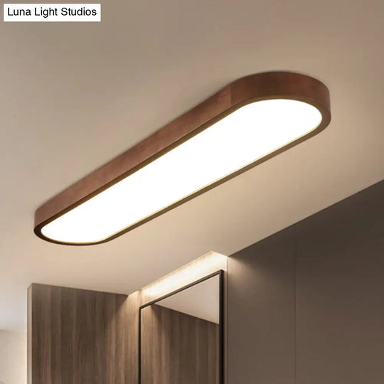 Simplicity Wooden Brown Led Ceiling Light For Aisle - Surface Mount