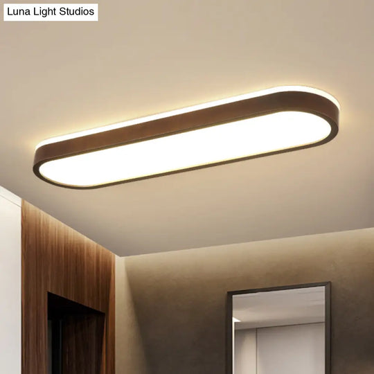 Simplicity Wooden Brown Led Ceiling Light For Aisle - Surface Mount