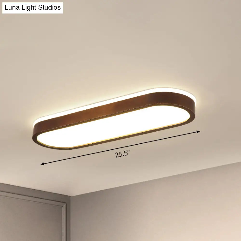 Simplicity Wooden Brown Led Ceiling Light For Aisle - Surface Mount