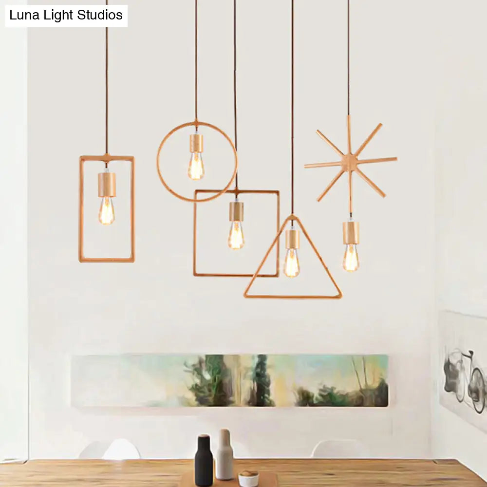 Simplicity Wooden Pendant Light - Square/Round/Triangle Shape Beige 1 Bulb Ideal For Dining Room