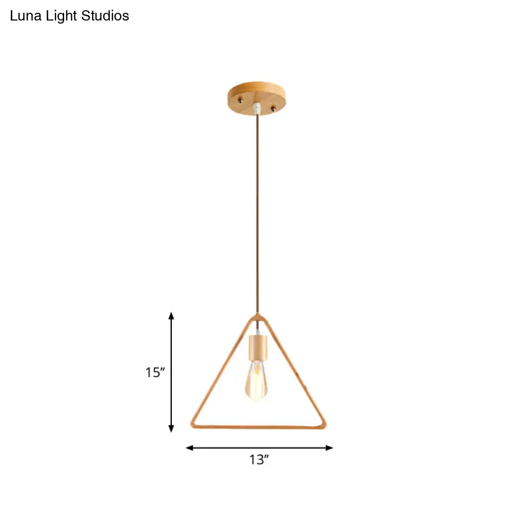 Simplicity Wooden Pendant Light In Beige - Square/Round/Triangle Design 1 Bulb Ideal For Dining Room