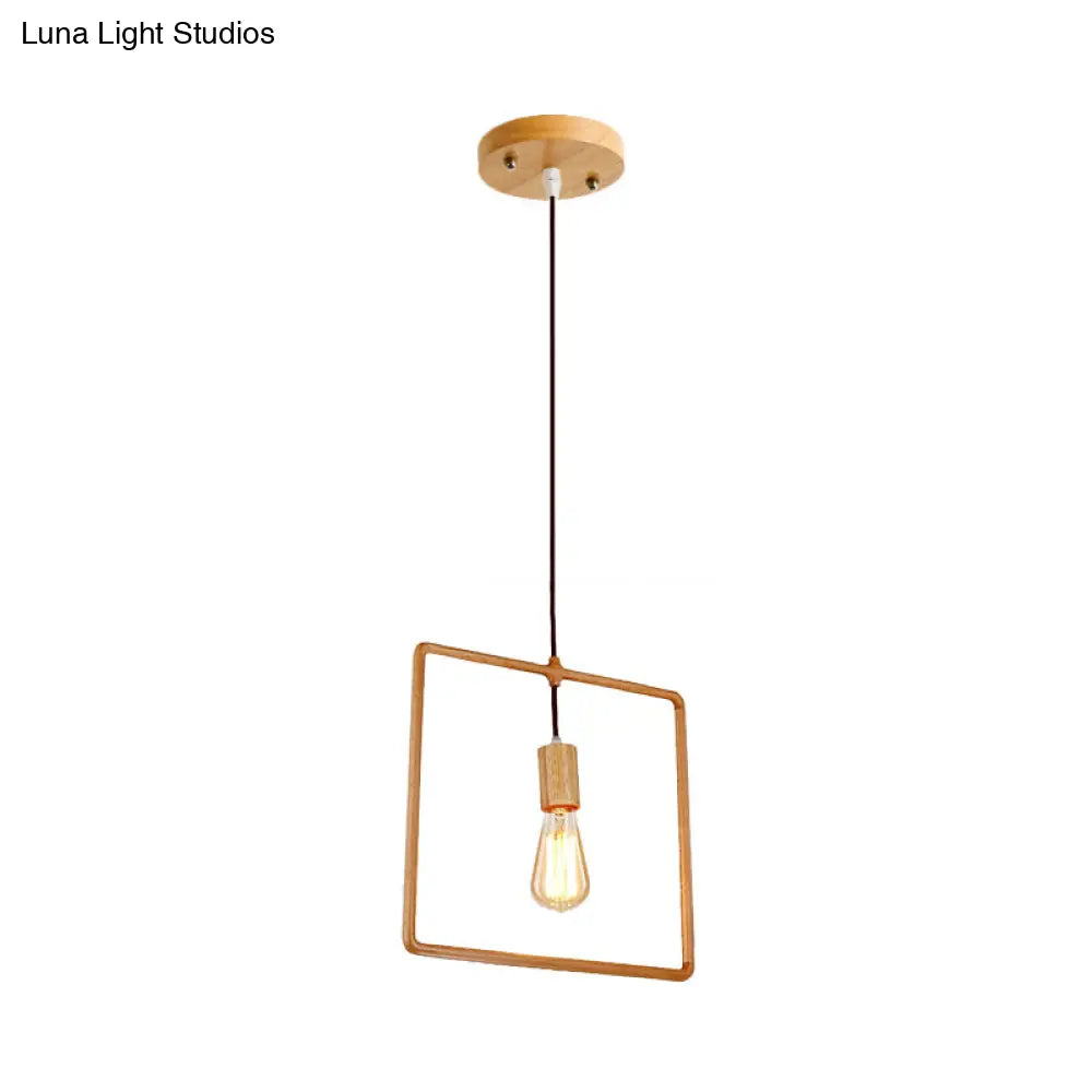 Simplicity Wooden Pendant Light - Square/Round/Triangle Shape Beige 1 Bulb Ideal For Dining Room