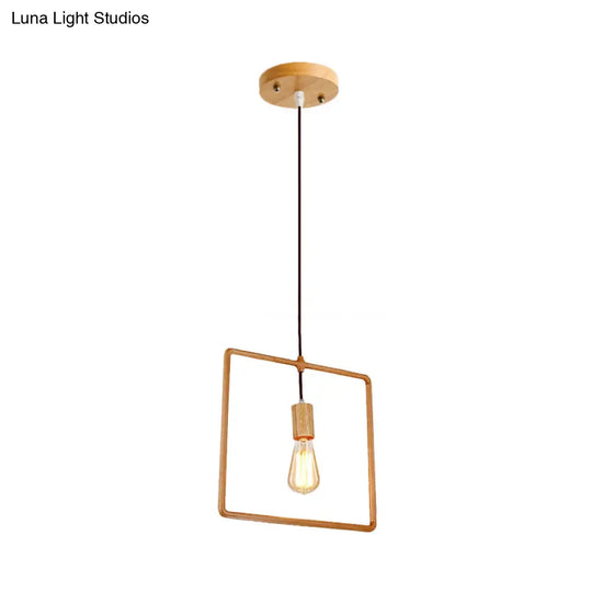 Simplicity Wooden Pendant Light - Square/Round/Triangle Shape Beige 1 Bulb Ideal For Dining Room