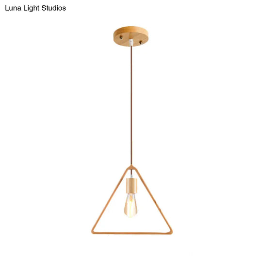 Simplicity Wooden Pendant Light - Square/Round/Triangle Shape Beige 1 Bulb Ideal For Dining Room