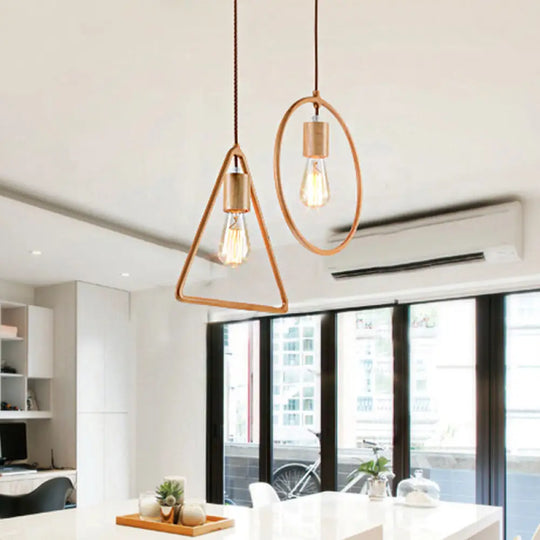 Simplicity Wooden Pendant Light In Beige - Square/Round/Triangle Design 1 Bulb Ideal For Dining