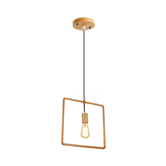 Simplicity Wooden Pendant Light In Beige - Square/Round/Triangle Design 1 Bulb Ideal For Dining