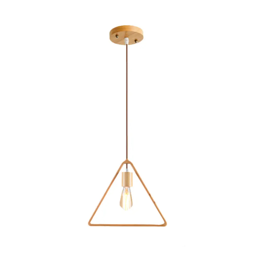 Simplicity Wooden Pendant Light In Beige - Square/Round/Triangle Design 1 Bulb Ideal For Dining