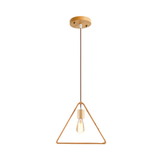 Simplicity Wooden Pendant Light In Beige - Square/Round/Triangle Design 1 Bulb Ideal For Dining